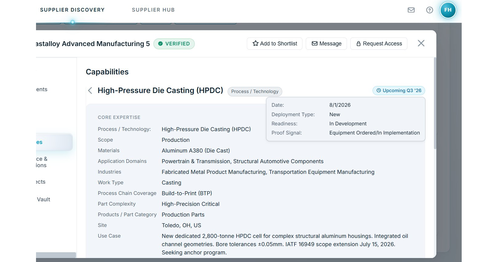 Discoverer platform — Upcoming Capabilities view showing dated supplier roadmap